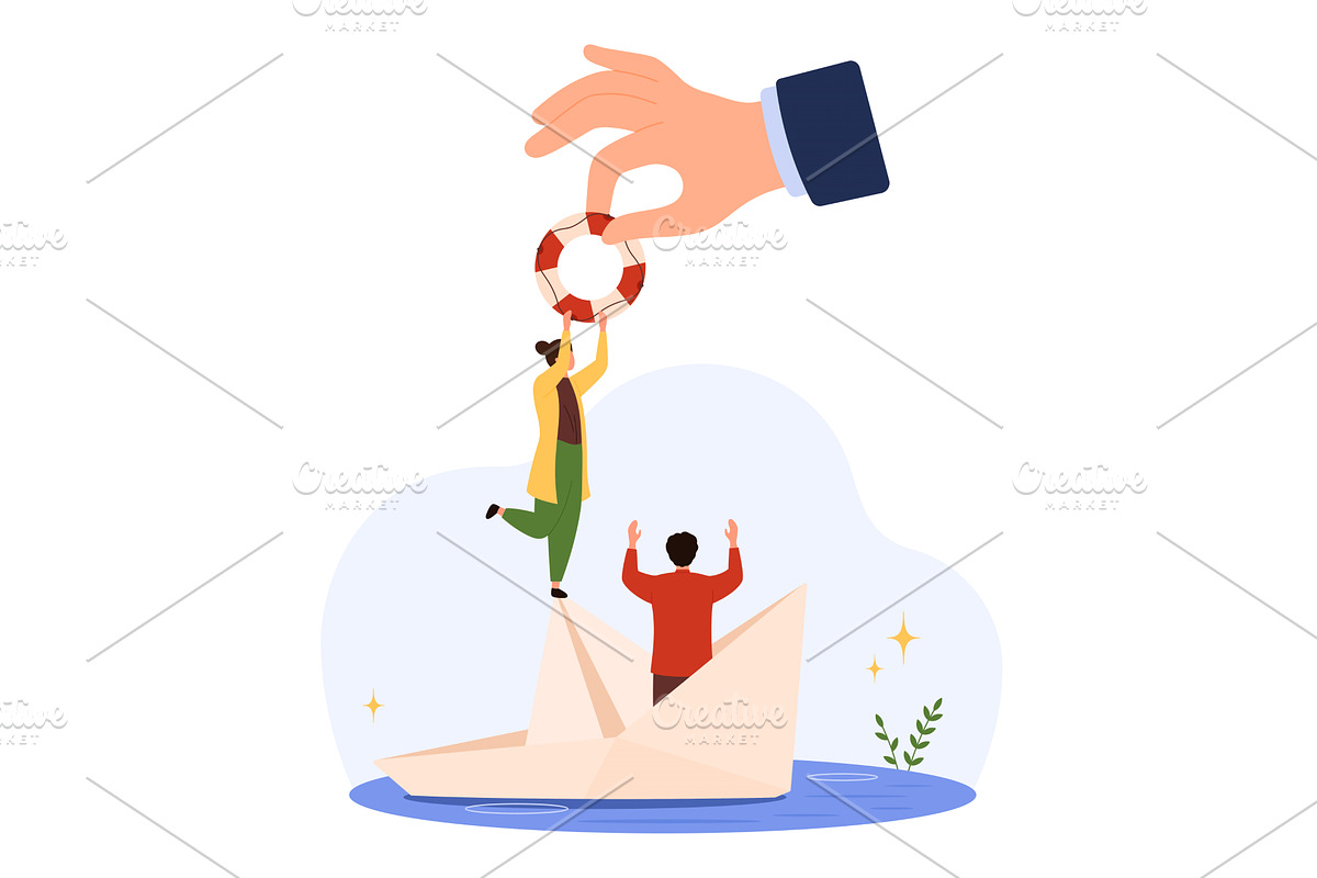 Helping Hand Rescues Paper Boat, a Person Illustration by Flashvector