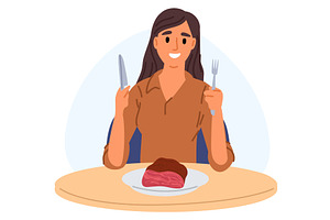 Girl eating large piece of fried, a Food Illustration by Vectorbuum