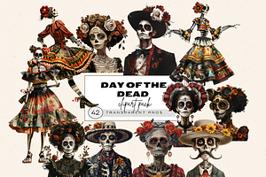DAY OF THE DEAD CHARACTERS CLIPART, a Person Illustration by Daring Digies