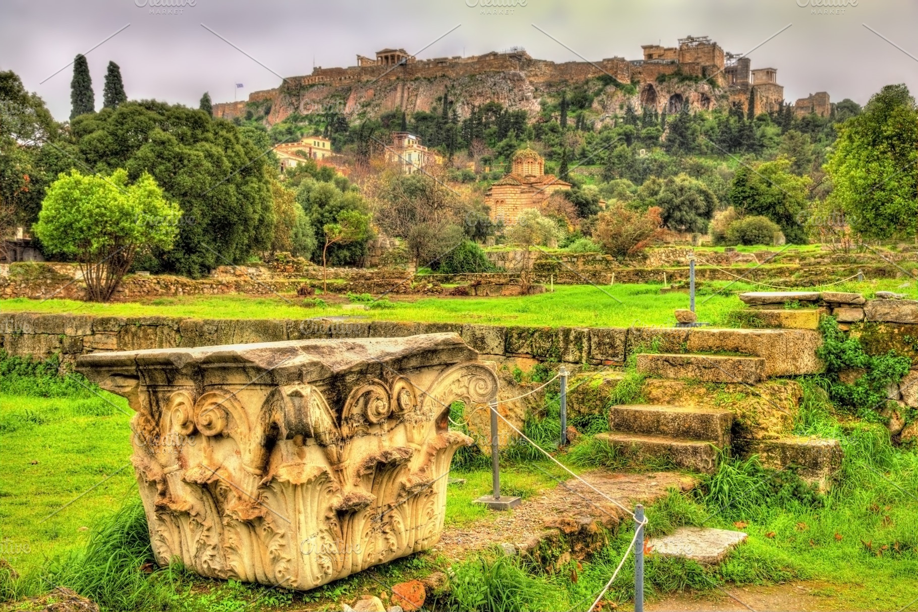 Corinthian capital at the Ancient Agora of Athens - Greece, an Architecture Photo by Leonid Andronov