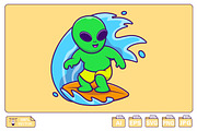 Cute Alien Surfing With Surfboard, a Sport Illustration by Artstorystudio (Thumbnail 1 of 3)