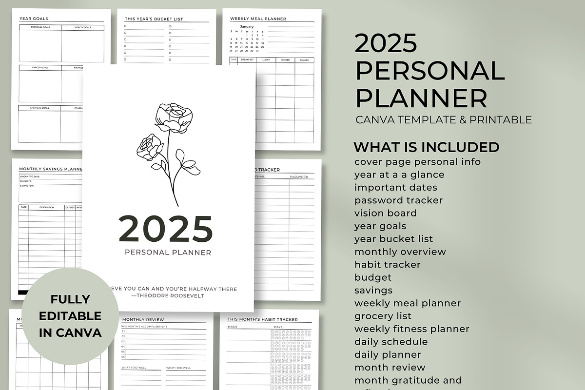 personal planner template canva, a Templates & Theme by Elegant_Studio44 (Photo 3 of 10)