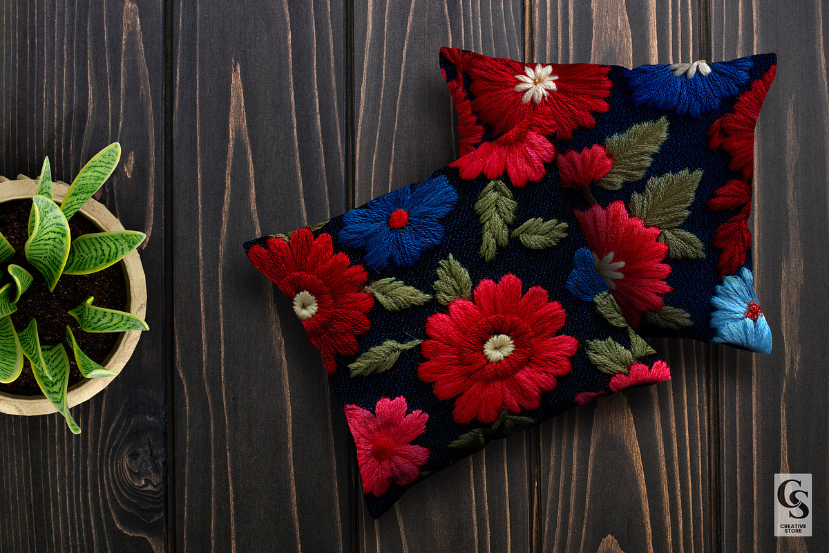 Red Blue Floral Embroidery Pattern, a Pattern Graphic by Creative Store (Photo 3 of 5)