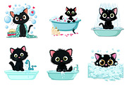 Bath black cat clip-art, an Illustration by CreationArt (Thumbnail 3 of 6)
