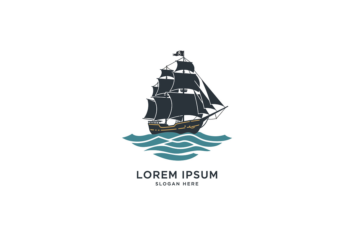 Detailed pirate ship sailing on styl, an Illustration by designvectx
