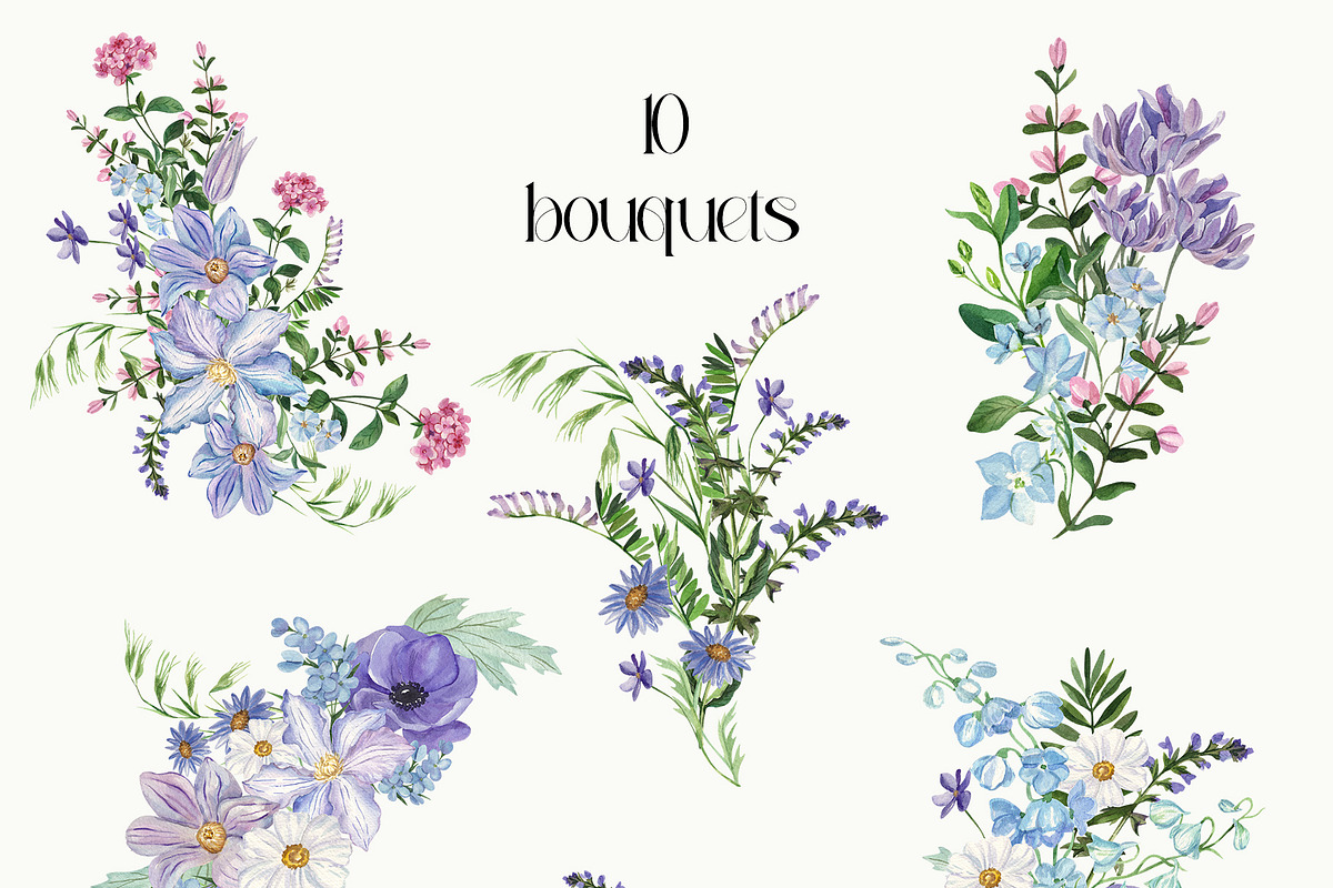 Dusk Blue Watercolor Florals, a Decorative Illustration by Catch the Dream Art (Photo 3 of 12)