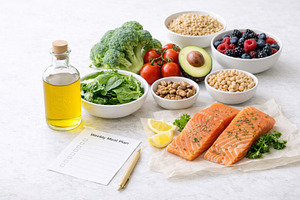 Healthy aging themed meal plan with, a Photo by Dvoevnore photos