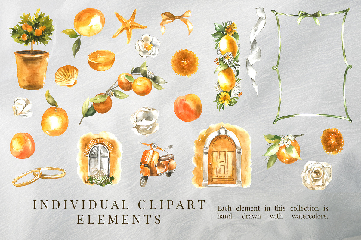 Romantic Orange Watercolor Set, a Decorative Illustration by foxsong (Photo 3 of 12)