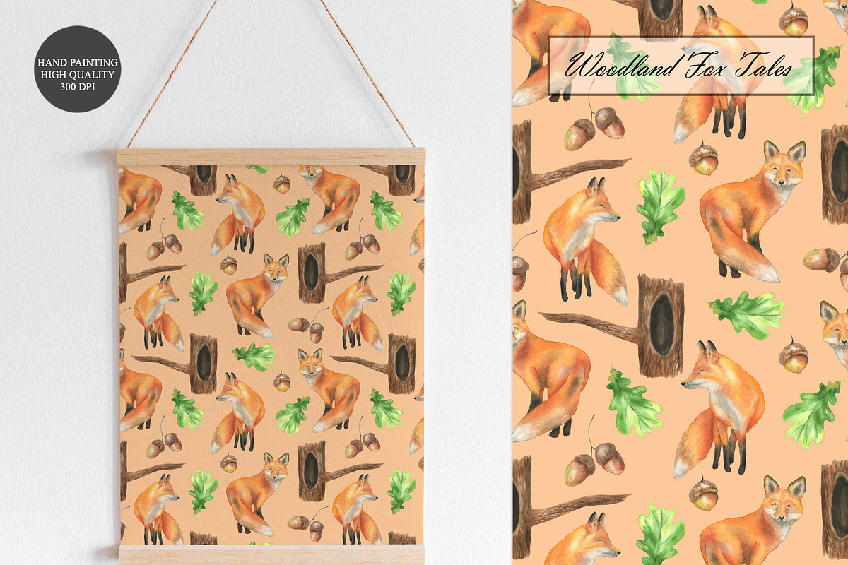 Watercolor Fox Seamless Patterns, an Animal Illustration by OlDm_Shop (Photo 7 of 10)