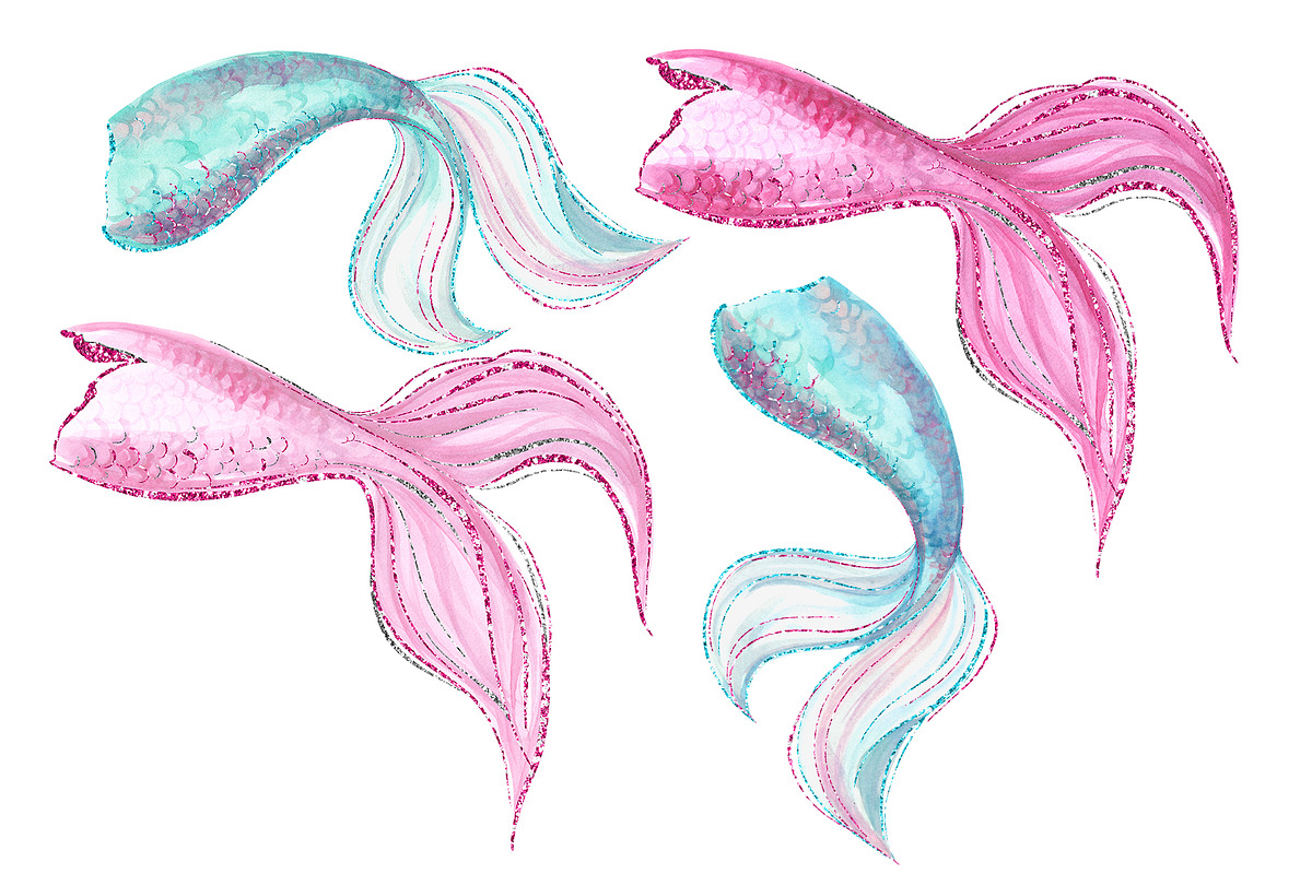 Mermaid Tail Watercolor ClipArt Set, a Graphic by HabitusDesigns (Photo 2 of 13)