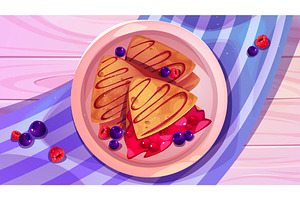 French breakfast setting with crepe, a Food Illustration by art PVP - market