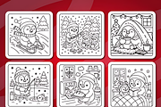 Winter Penguin Coloring Pages, a Seasonal Illustration by Coco Bloom (Thumbnail 3 of 3)