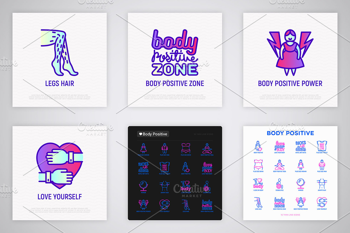Body Positive | 16 Thin Line Icons, an Outline Icon by Alex Blogoodf (Photo 7 of 11)