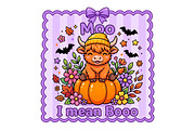 Cute Highland Cow Halloween PNG, a Seasonal Illustration by CraftArtStudio (Thumbnail 1 of 4)