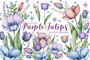 Watercolor Purple Tulips Collection.