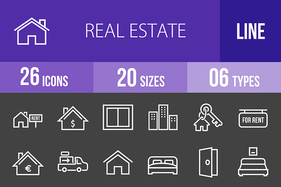 26 Real Estate Line Inverted Icons