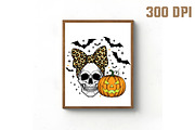 Skull With Bow,Pumpkin Halloween PNG, an Illustration by Libby Wishes (Thumbnail 4 of 6)