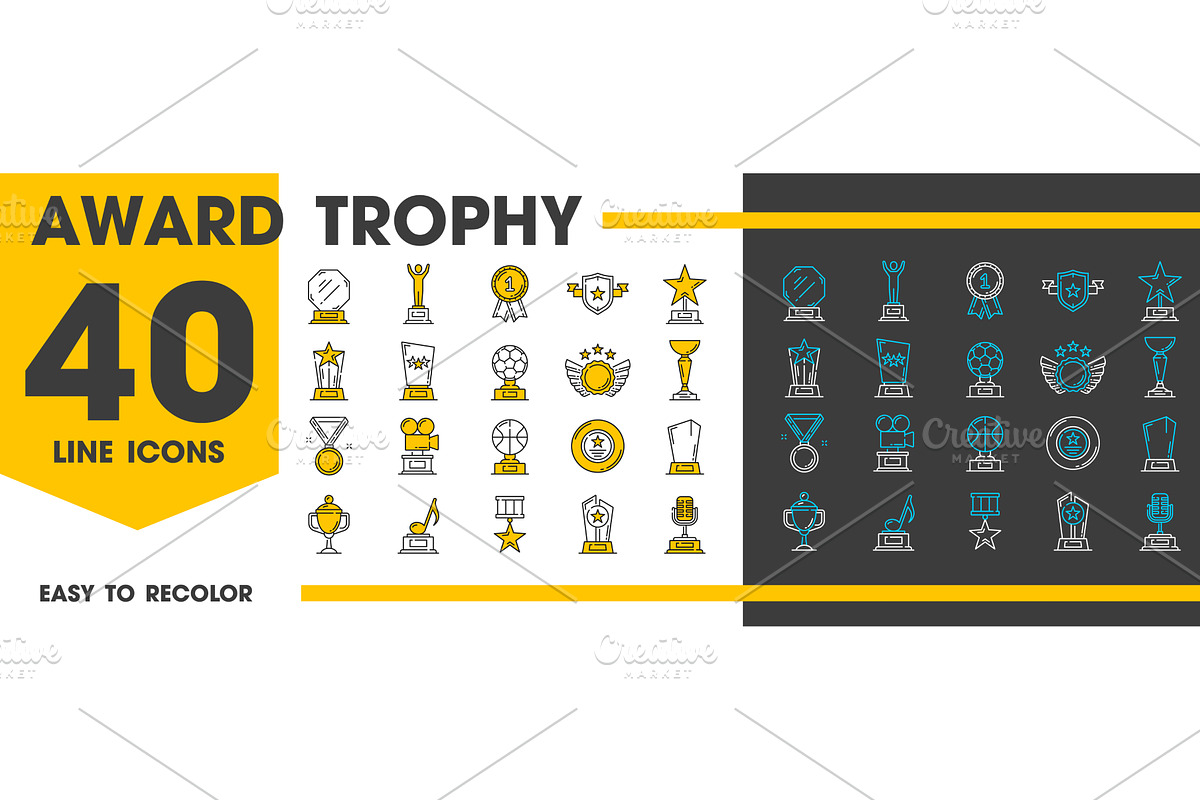 Award trophy line icons, an Illustration by Vector Tradition