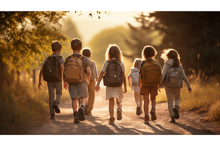 Children with backpacks go to school, a Person Photo by yanadjana