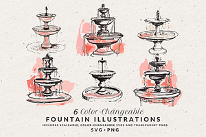 Hand Drawn Fountain Illustrations, an Object Illustration by The October Creative