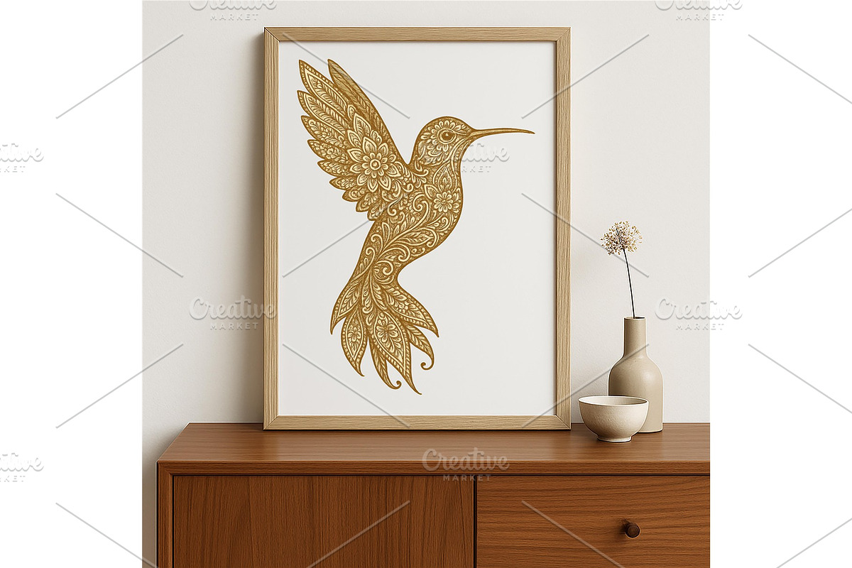 Floral Hummingbird Wall Art Elegant, a Background Graphic by LaseredNinja (Photo 4 of 7)