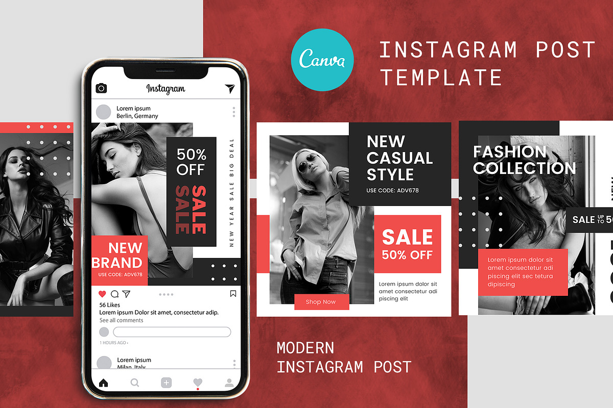Canva Instagram Post Template Redish, a Social Media Template by Lythcreative (Photo 2 of 5)