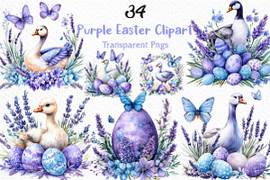 Watercolor Purple Easter Clipart, an Illustration by Craft Nest