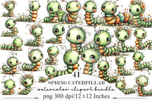 Whimsical Spring Caterpillar Clipart, an Illustration by Designking