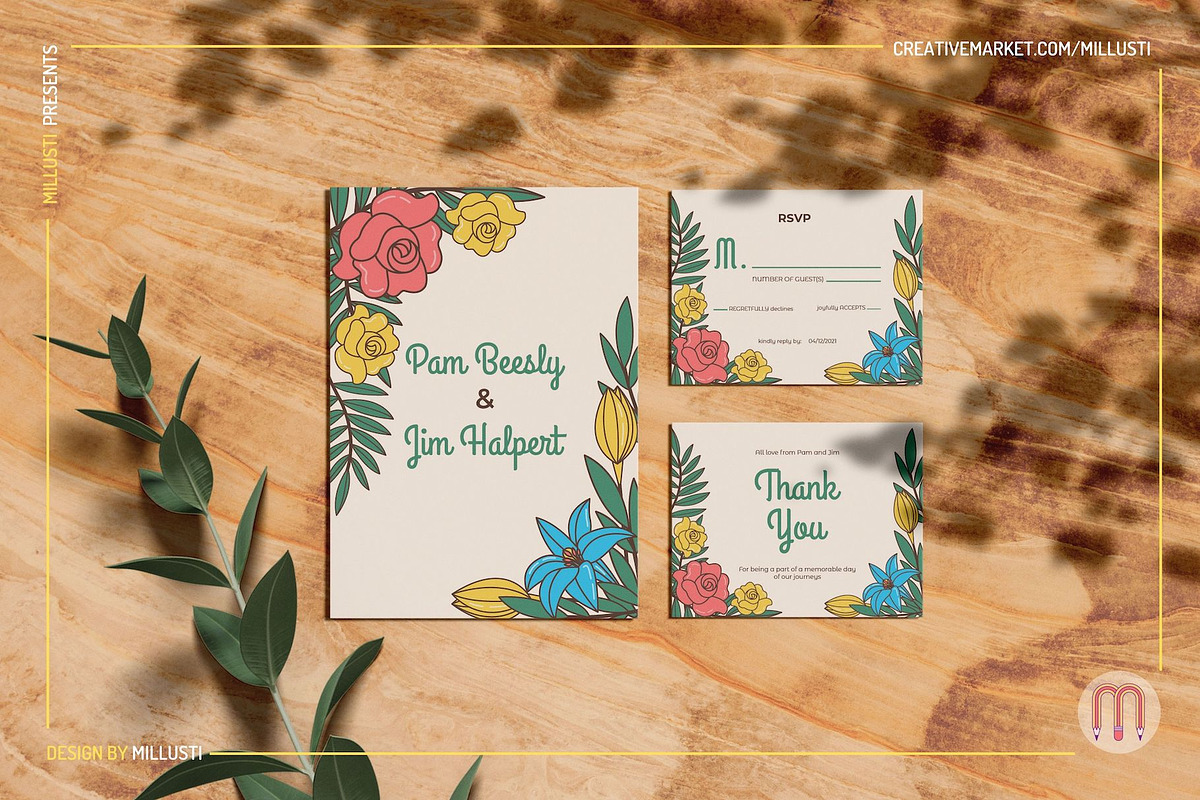 Rose and Lily Wedding Invitation Set, an Invitation Template by Millusti (Photo 4 of 6)