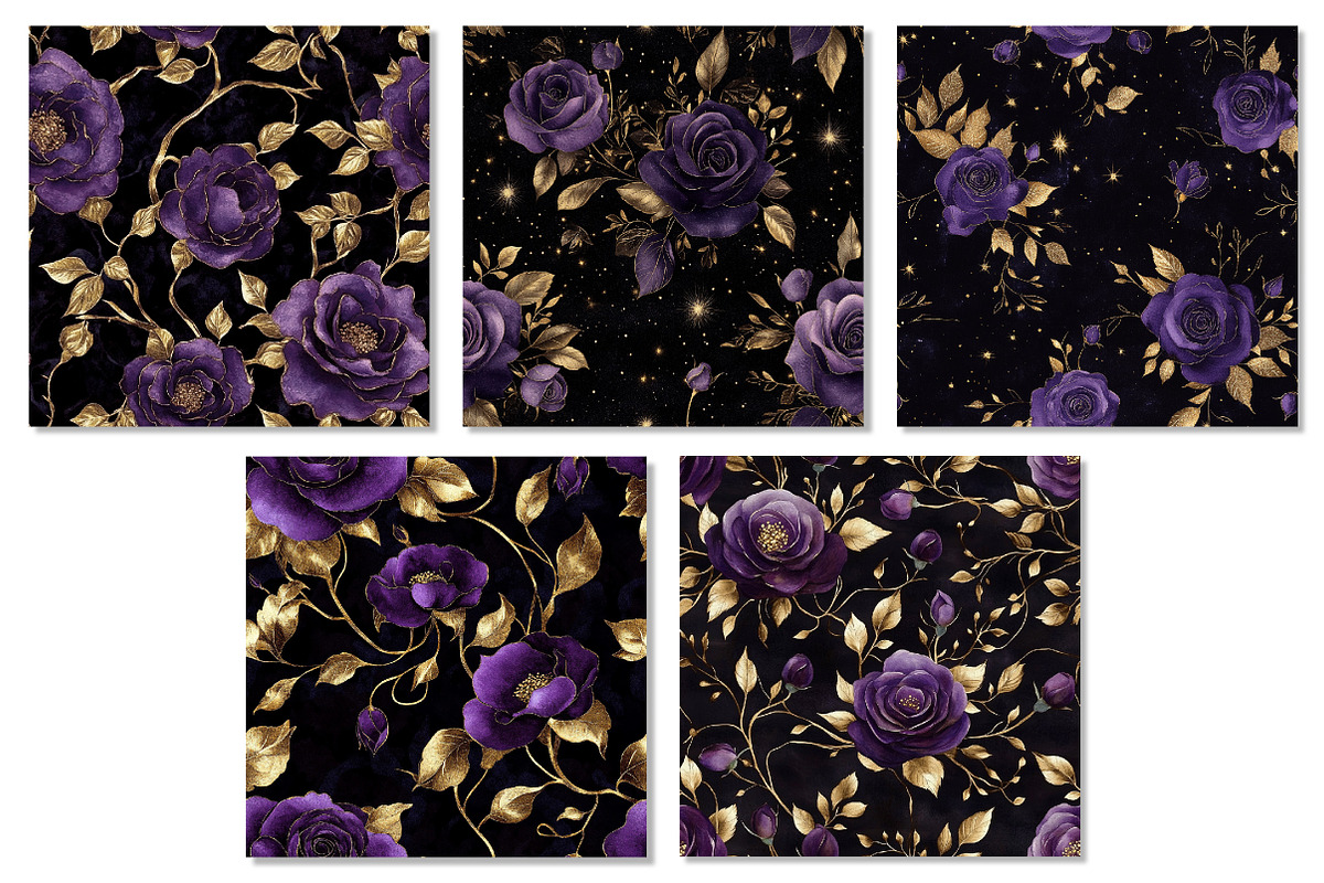 Purple & Gold Rose Digital Paper, a Texture Graphic by Dream Creation (Photo 7 of 7)