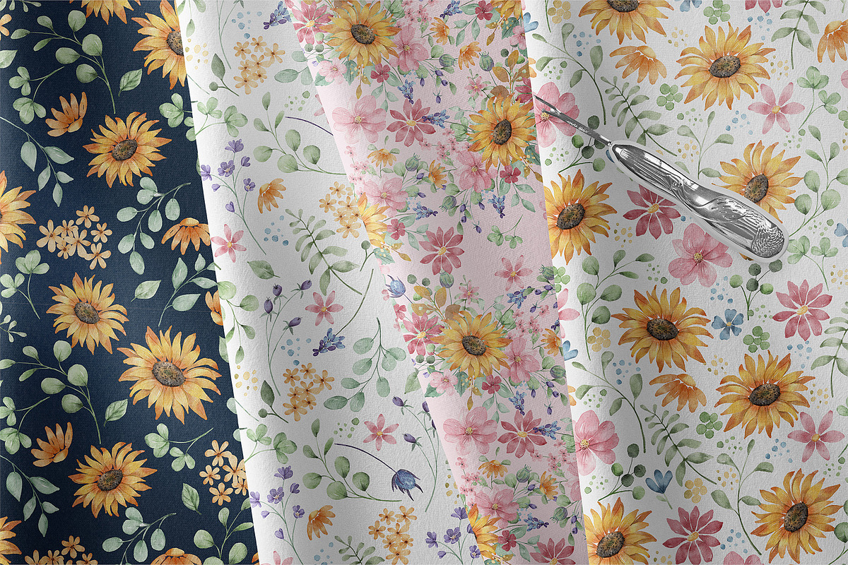 Digital paper, sunflower patterns, a Pattern Graphic by Larisa Maslova (Photo 4 of 4)