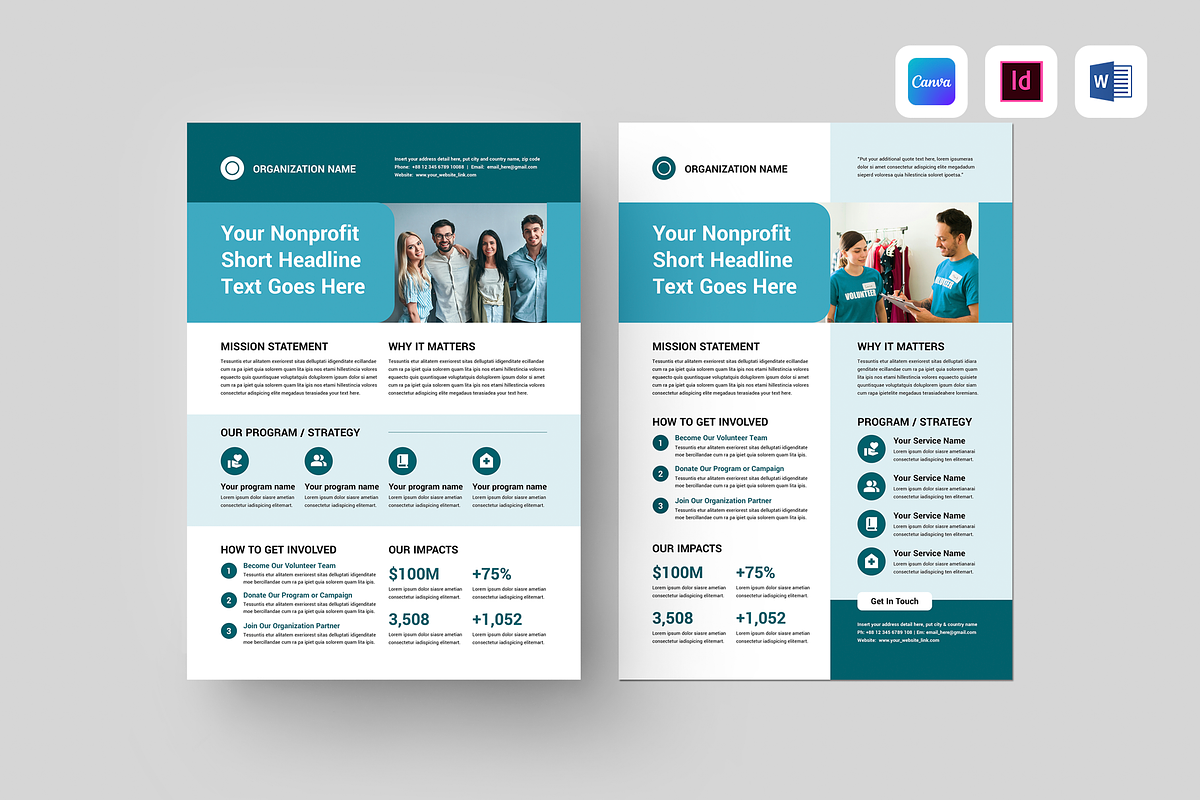Nonprofit One Pager | Canva & Word, a Flyer Template by Leaflove (Photo 1 of 5)