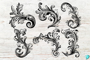 Baroque Swirls Digi Stamps PNGs