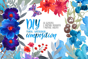 Watercolor floral DIY set 35 pcs.