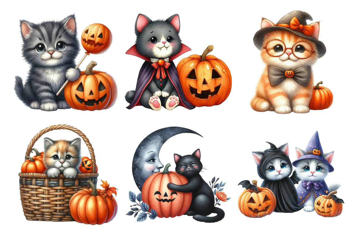 Cute Halloween Cats Punpkin Clipart, an Illustration by Daily.Designs (Photo 4 of 5)