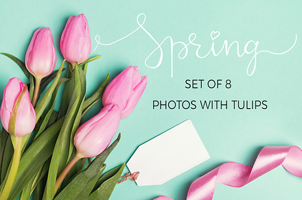 Spring set of photos with tulips, a Photo by Imageblend