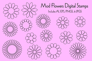 Mod Flowers Digital Stamps