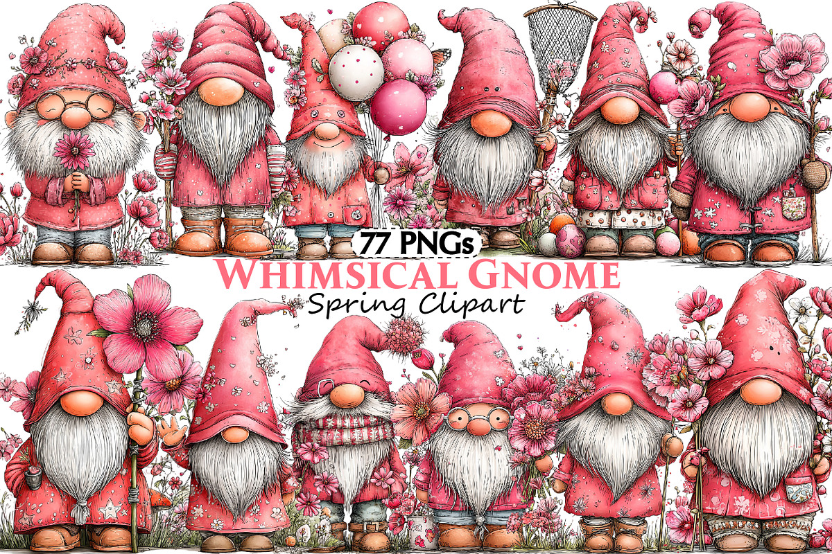 Whimsical Spring Gnome Clipart, an Illustration by Pixels.Craft (Photo 1 of 5)