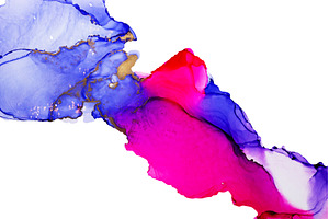Watercolor stains in pink, blue and, an Abstract Photo by innakreativ
