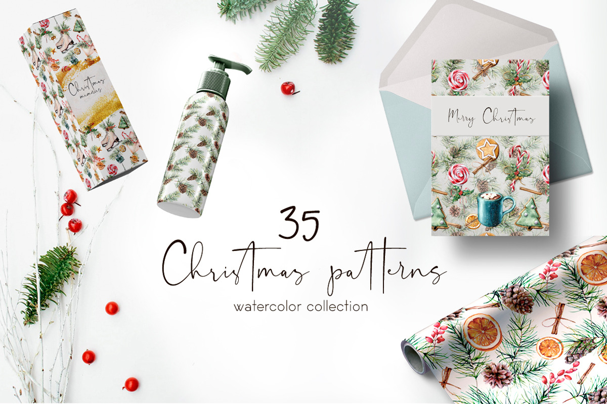 Elegant Christmas patterns bundle, a Seasonal Illustration by Yuliya Derbisheva (Photo 1 of 10)