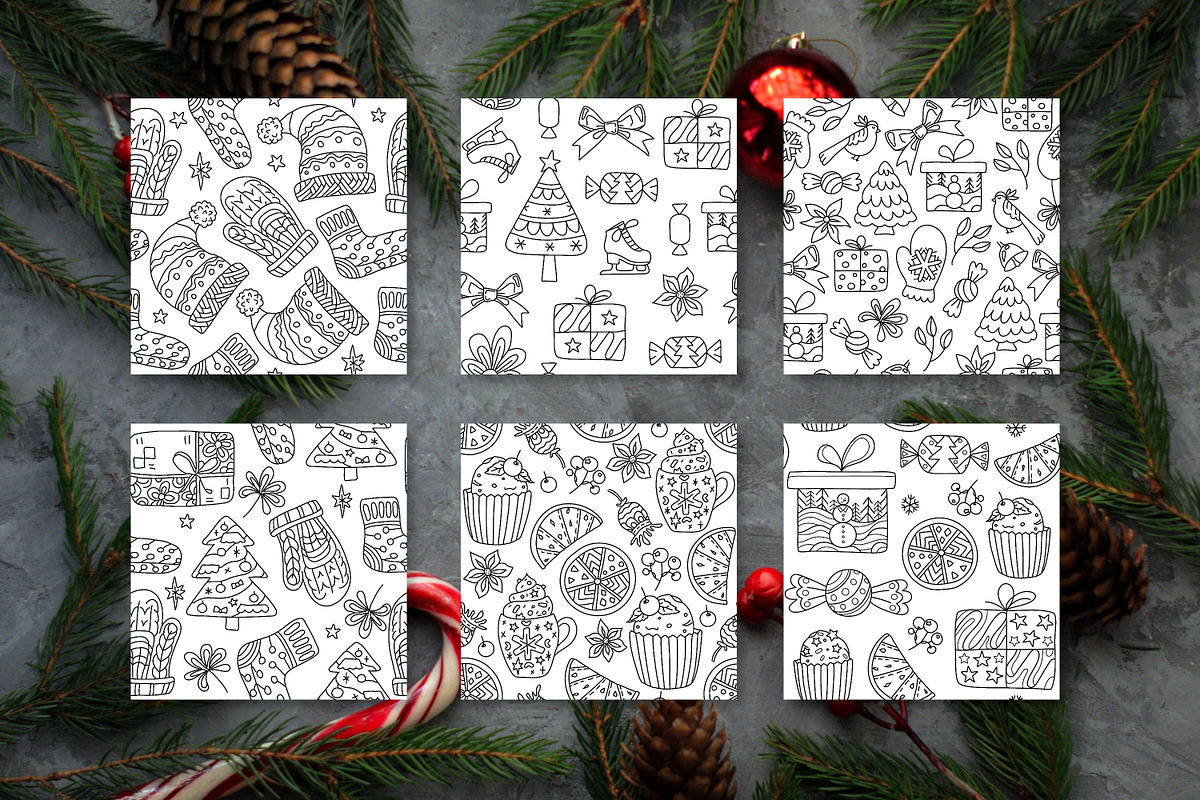 Seamless Coloring Pages | Christmas, a Pattern Graphic by ChristinaDesigns (Photo 2 of 5)