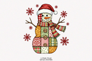 Patchwork Christmas Snowman PNG, an Illustration by SinaCreation
