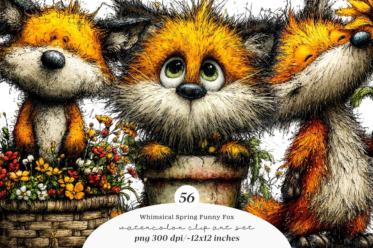 Whimsical spring funny fox clipart, an Illustration by SinaCreation (Photo 1 of 11)