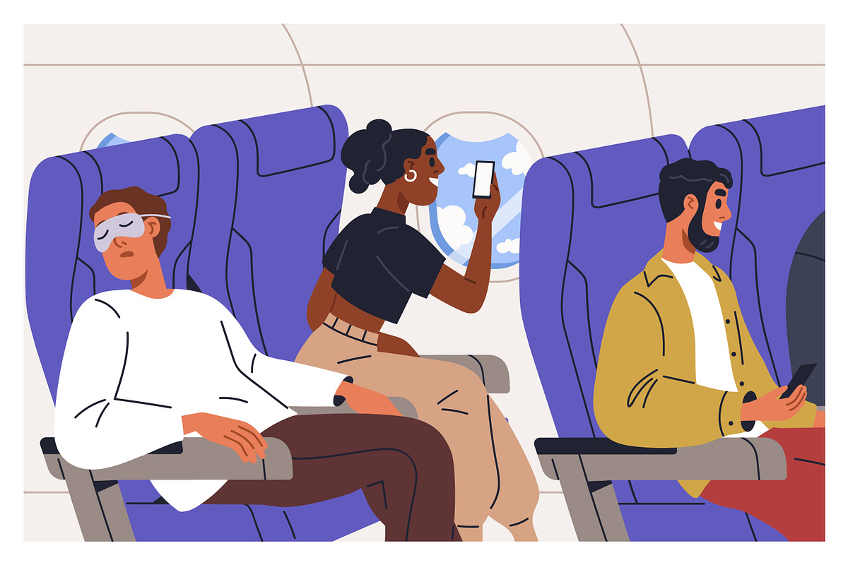 People travel by air in plane set, a Transportation Illustration by Good Studio (Photo 15 of 16)
