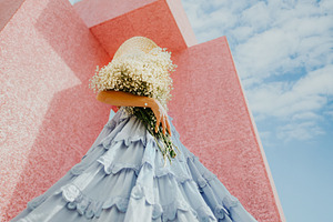 Twirling Girl with Flower Bouquet