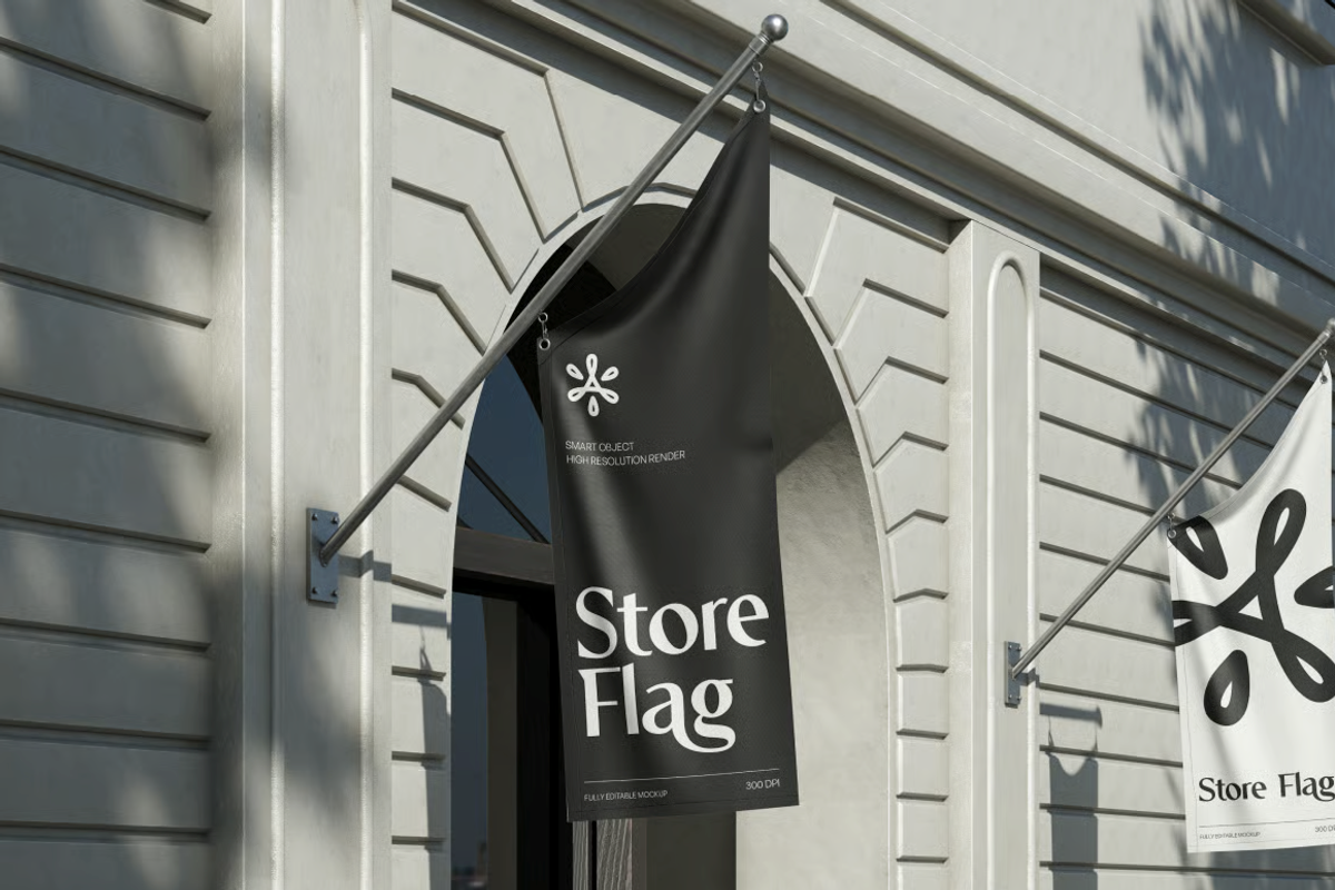 Corner Pole Building Flag Mockup, an Advertising Mockup by graphicsauce (Photo 2 of 3)