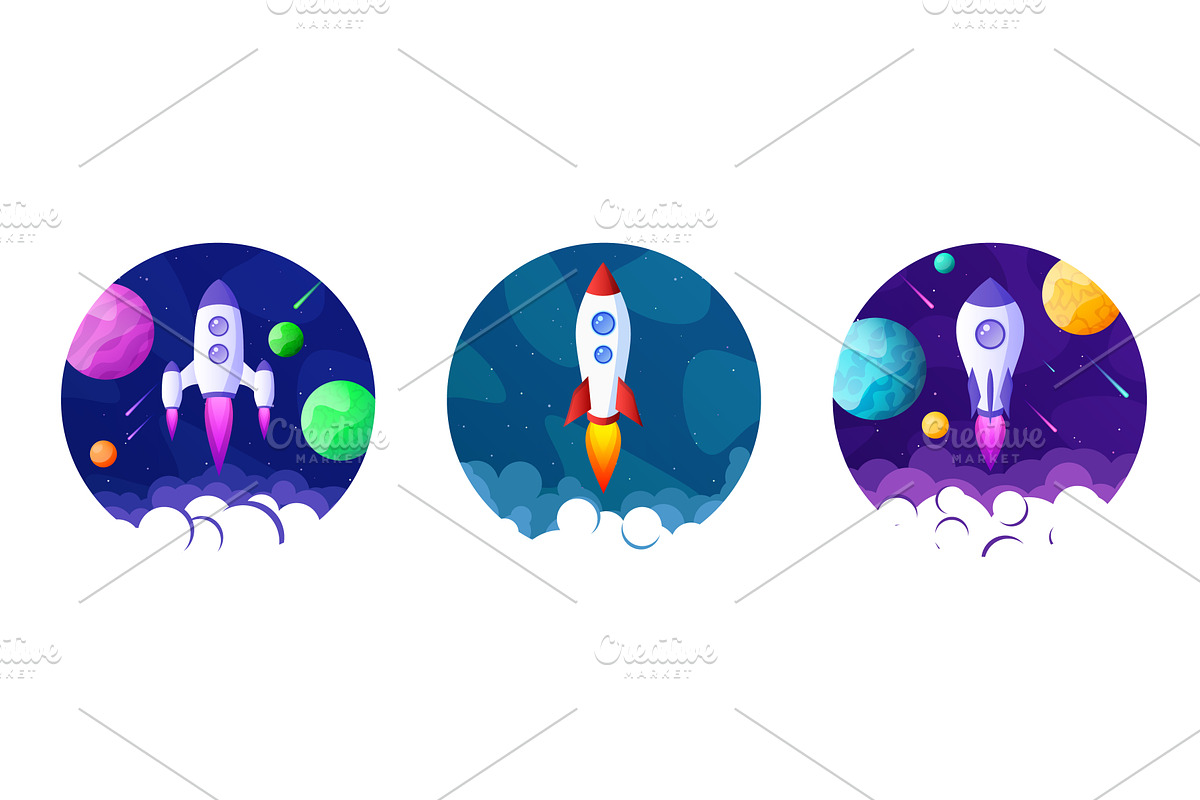 Rocket launch, space futuristic, an Illustration by 32pixels