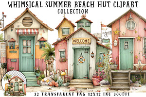 Whimsical Summer Beach Hut Clipart, an Illustration by OK Design