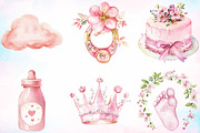 Watercolor Pink Baby Shower Clipart, an Illustration by Canvas Craft (Thumbnail 2 of 3)