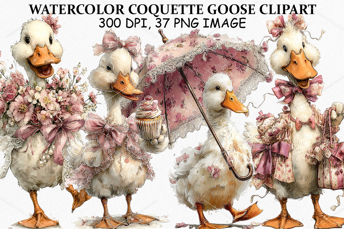 Watercolor Coquette Goose Clipart, a Seasonal Illustration by Canvas Craft (Photo 1 of 6)